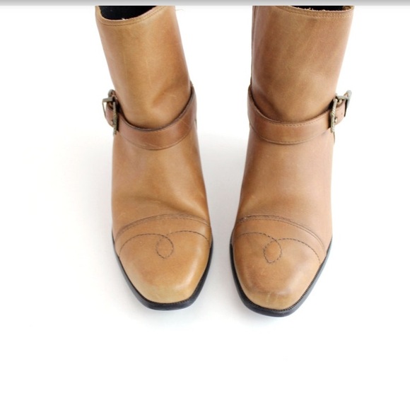 Vintage Dingo western tan brown buckle leather ankle boots - Picture 3 of 5
